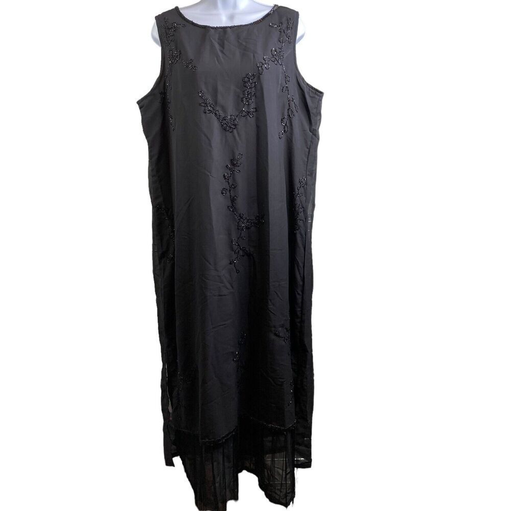 Ashro Women's Black Beaded Sleeveless Maxi Dress Size XL Flowy Occasion Event‎